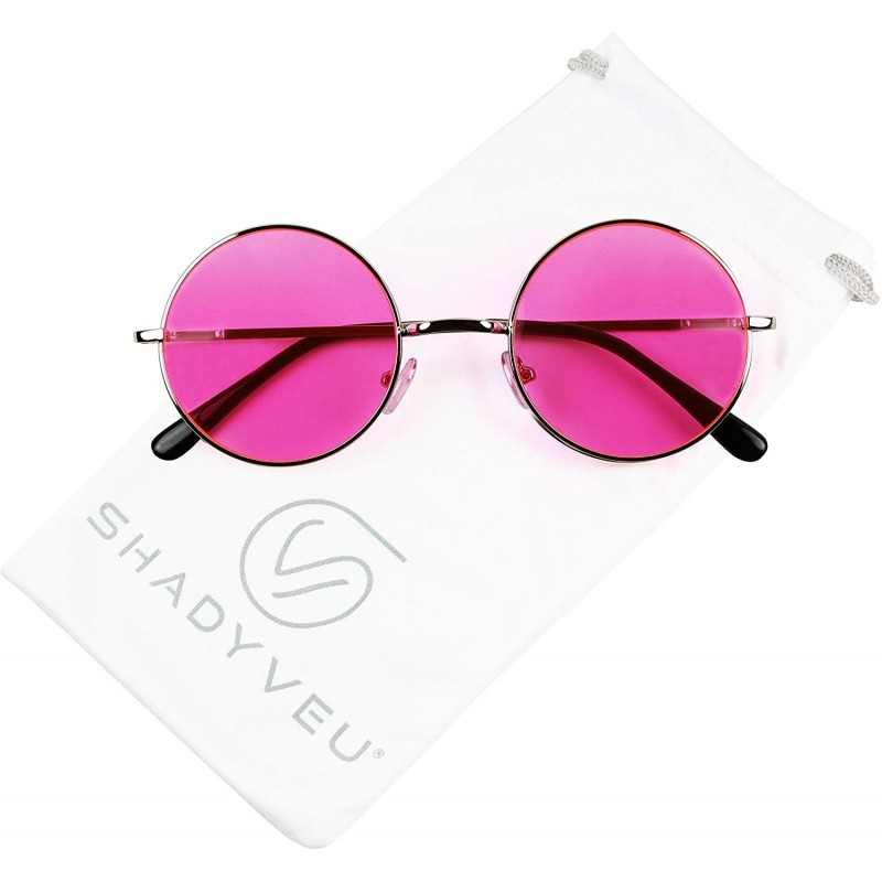 Aviator Retro John Lennon Style Sunglasses Round Colorful Tint Groovy Hippie Wire Shades - Hot Pink - C718HM43T5Z $13.21