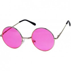 Aviator Retro John Lennon Style Sunglasses Round Colorful Tint Groovy Hippie Wire Shades - Hot Pink - C718HM43T5Z $13.21