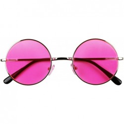 Aviator Retro John Lennon Style Sunglasses Round Colorful Tint Groovy Hippie Wire Shades - Hot Pink - C718HM43T5Z $13.21