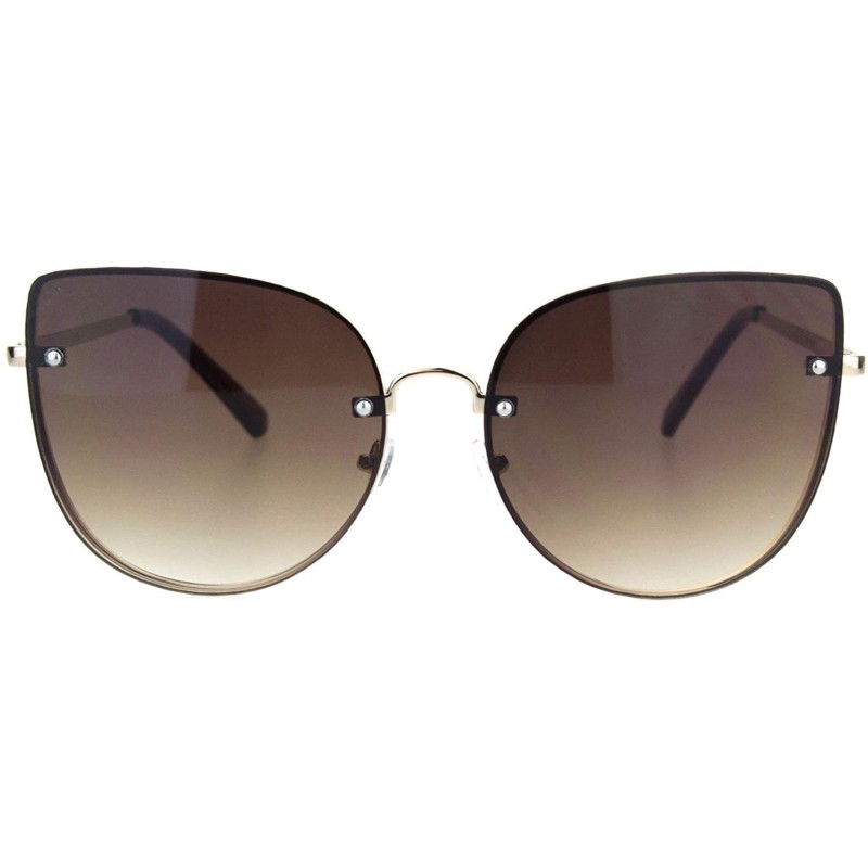 Rimless Womens Cat Eye Large Exposed Lens Chic Retro Fashion Sunglasses - Gold Gradient Brown - CH18OX2DH3Y $14.06