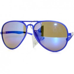 Aviator Soft Matte Finish Unisex Aviator Sunglasses Light Frame Mirror Lens - Blue - C211W8F1BZ5 $17.79