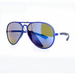 Aviator Soft Matte Finish Unisex Aviator Sunglasses Light Frame Mirror Lens - Blue - C211W8F1BZ5 $8.17