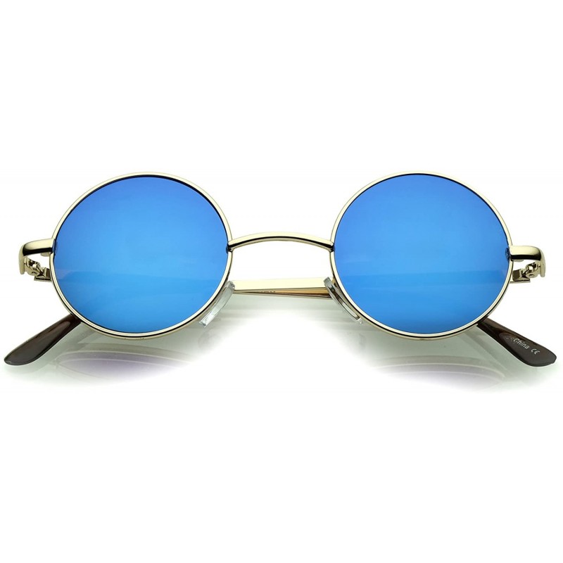 Oval Small Retro Lennon Inspired Style Neutral-Colored Lens Round Metal Sunglasses 41mm - Gold / Blue Mirror - CF12N1CFRFO $1...