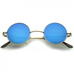 Oval Small Retro Lennon Inspired Style Neutral-Colored Lens Round Metal Sunglasses 41mm - Gold / Blue Mirror - CF12N1CFRFO $1...