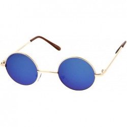 Oval Small Retro Lennon Inspired Style Neutral-Colored Lens Round Metal Sunglasses 41mm - Gold / Blue Mirror - CF12N1CFRFO $1...