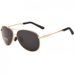 Aviator Premium Military Style Classic Aviator Polarized Sunglasses - 100% UV Protection - Gold Frame Black Lens - CU18CD7SAS...