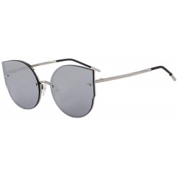 Aviator Women Classic Brand Designer Cat Eye Sunglasses Rimless Metal Frame C01 Black - C05 Silver - CN18XDW74O2 $31.26