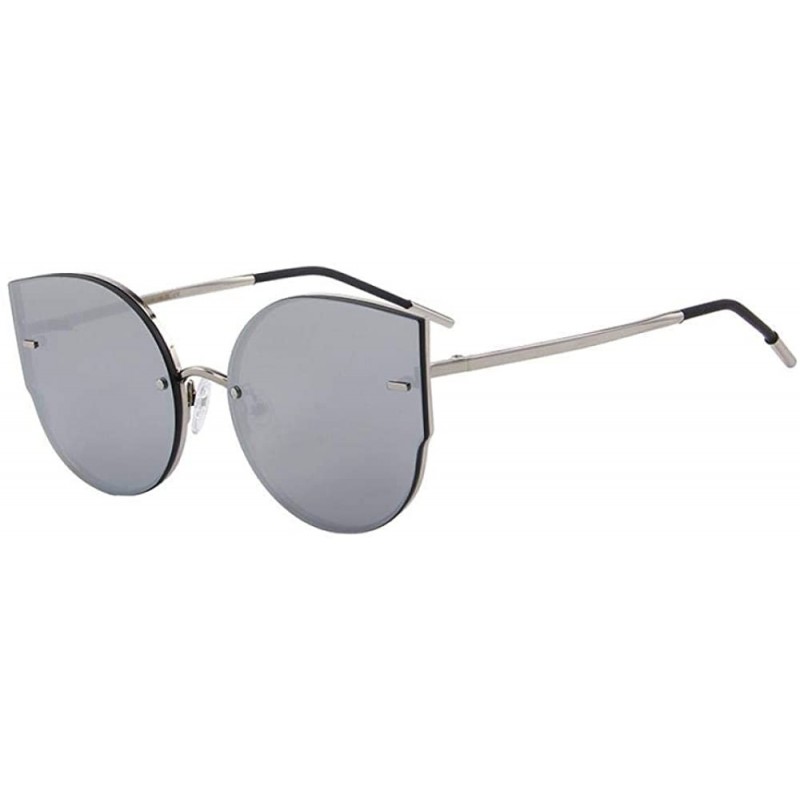 Aviator Women Classic Brand Designer Cat Eye Sunglasses Rimless Metal Frame C01 Black - C05 Silver - CN18XDW74O2 $13.75