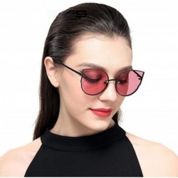 Aviator Women Classic Brand Designer Cat Eye Sunglasses Rimless Metal Frame C01 Black - C05 Silver - CN18XDW74O2 $13.75