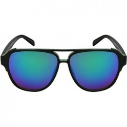 Aviator Fashion Aviator Brow Bar Plastic Sunglasses w/Mirrored Lens 541086TT-REV - Clear Green Frame/Green Mirrored Lens - CP...