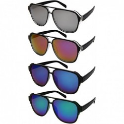 Aviator Fashion Aviator Brow Bar Plastic Sunglasses w/Mirrored Lens 541086TT-REV - Clear Green Frame/Green Mirrored Lens - CP...