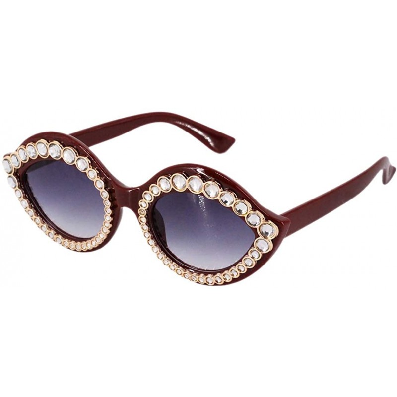 Cat Eye Women's Fashion Sunglasses Cat-Eye Glasses with Rhinestone - Red-gray - CM18A5U484S $15.58