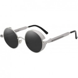 Round Round Metal Sunglasses Steampunk Men Women Fashion Glasses Er Retro Vintage UV400 - Silver W Black - C1199CQG028 $35.06
