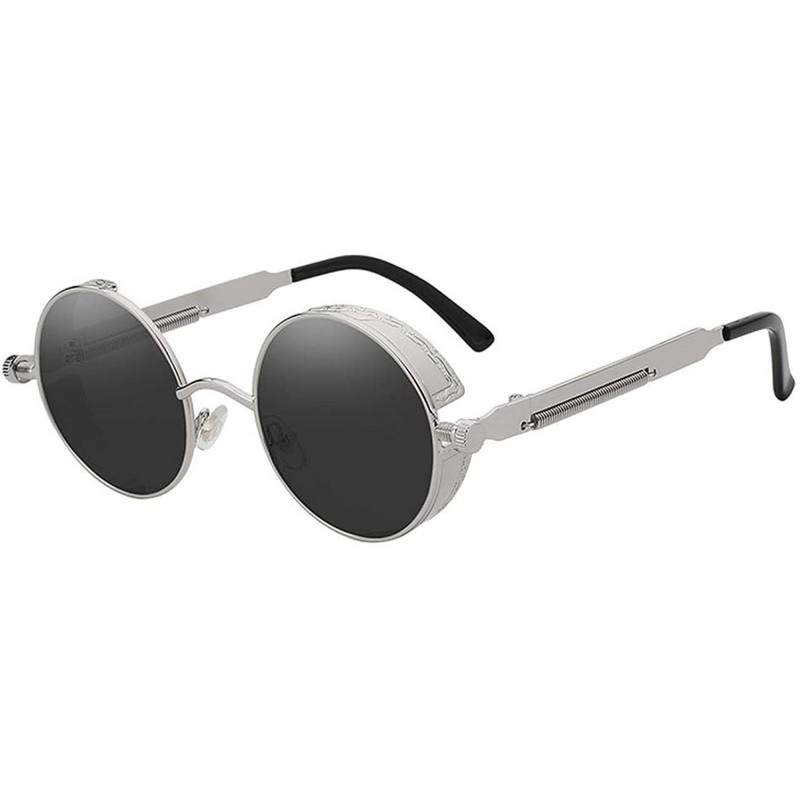 Round Round Metal Sunglasses Steampunk Men Women Fashion Glasses Er Retro Vintage UV400 - Silver W Black - C1199CQG028 $35.06