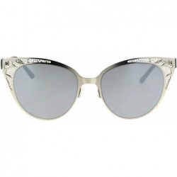 Cat Eye Color Mirror Die Cut Metal Mesh Lace Jewel Cat Eye Fashion Gothic Sunglasses - Silver Mirror - CX17Z4GKSD7 $18.10