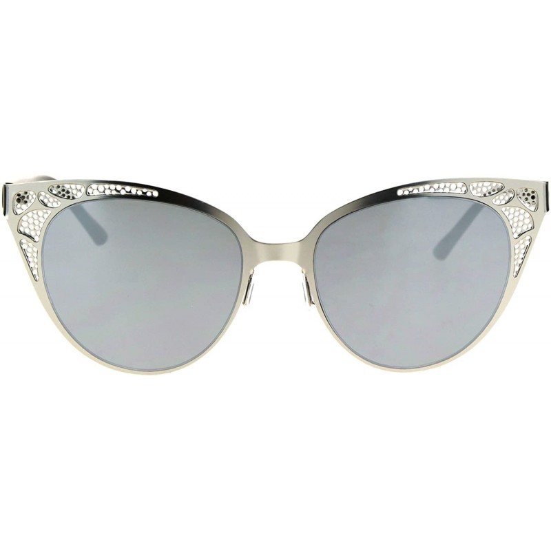 Cat Eye Color Mirror Die Cut Metal Mesh Lace Jewel Cat Eye Fashion Gothic Sunglasses - Silver Mirror - CX17Z4GKSD7 $10.03