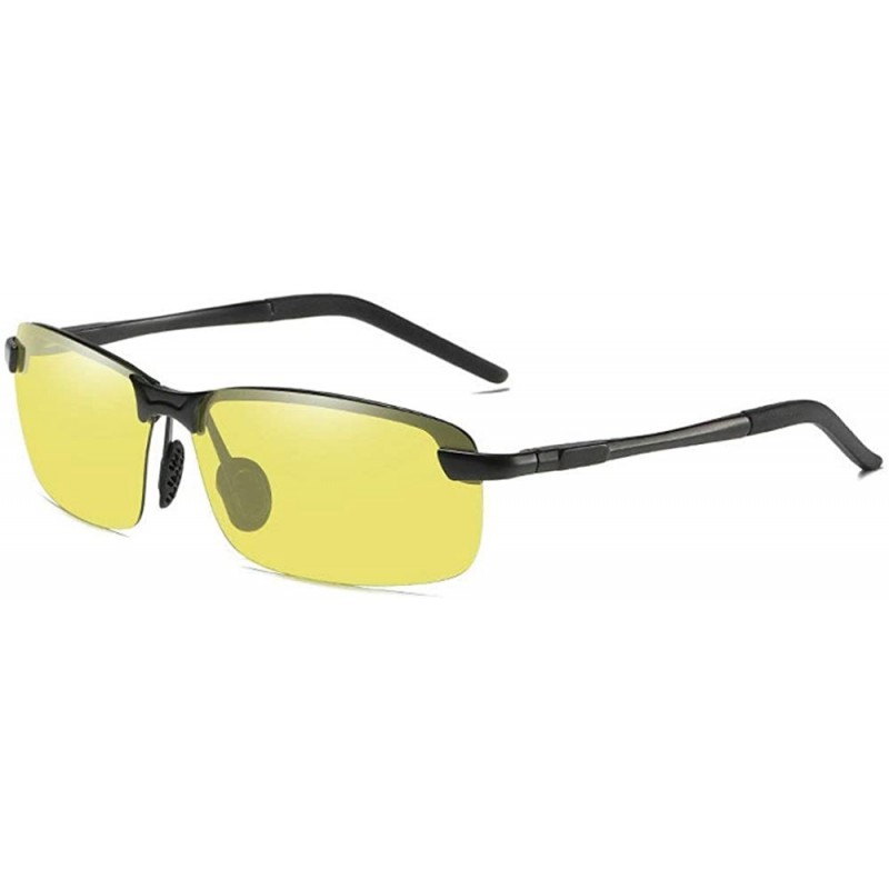 Square New Al-Mg Frame Polarized Sunglasses Night Vision Photochromic Men Riding Sunglasses - Black - CF18WMGU7R3 $23.26