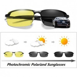 Square New Al-Mg Frame Polarized Sunglasses Night Vision Photochromic Men Riding Sunglasses - Black - CF18WMGU7R3 $23.26