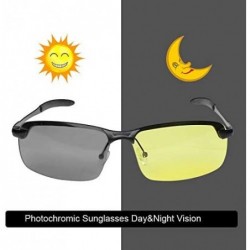 Square New Al-Mg Frame Polarized Sunglasses Night Vision Photochromic Men Riding Sunglasses - Black - CF18WMGU7R3 $23.26