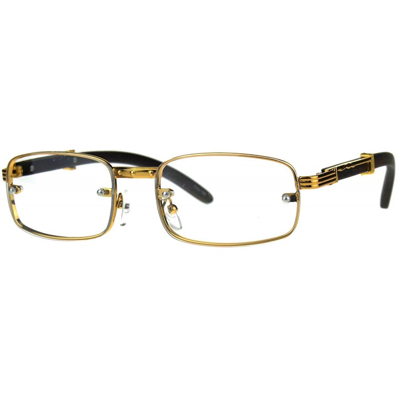 Rectangular Rectangle Wood Buffs Glasses Clear Lens Gold Unisex Fashion Eyeglasses UV400 - CA1803RI0Q3 $12.55