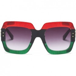 Square Oversized Square Woman Sunglasses Vintage Men Eyewear Luxury Retro Plastic Sun Glasses - Red-green/Gradual Gray - CJ18...