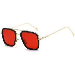 Square Glasses Vintage Aviator Sunglasses Classic - Red - CO18YG9H4ZA $15.26