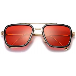 Square Glasses Vintage Aviator Sunglasses Classic - Red - CO18YG9H4ZA $15.26