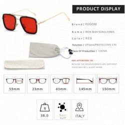 Square Glasses Vintage Aviator Sunglasses Classic - Red - CO18YG9H4ZA $15.26