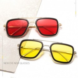 Square Glasses Vintage Aviator Sunglasses Classic - Red - CO18YG9H4ZA $15.26