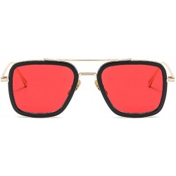Square Glasses Vintage Aviator Sunglasses Classic - Red - CO18YG9H4ZA $15.26