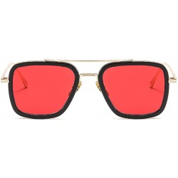 Square Glasses Vintage Aviator Sunglasses Classic - Red - CO18YG9H4ZA $15.26