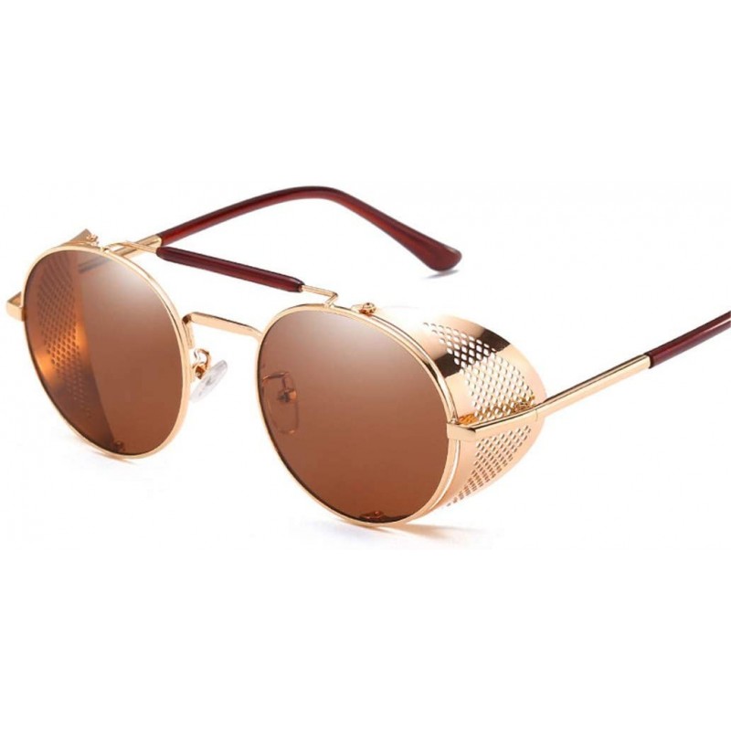 Rectangular Retro Round Metal Sunglasses Men Women Glasses Shades UV Protection - 4-gold-tea - CD194OSRCSY $22.15