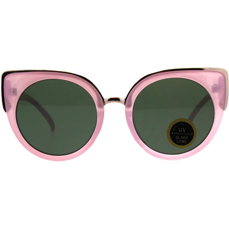 Cat Eye Womens Temper Glass Lens Round Circle Lens Cat Eye Mod Sunglasses - Pink Green - C418D5SU7KU $11.29