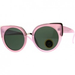 Cat Eye Womens Temper Glass Lens Round Circle Lens Cat Eye Mod Sunglasses - Pink Green - C418D5SU7KU $11.29