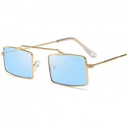 Round Square Purple Sunglasses Women Trend Metal Frame Small Sun Glasses Female Vintage Rectangular Skinny - Goldblue - CI198...