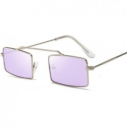 Round Square Purple Sunglasses Women Trend Metal Frame Small Sun Glasses Female Vintage Rectangular Skinny - Goldblue - CI198...