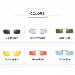 Round Square Purple Sunglasses Women Trend Metal Frame Small Sun Glasses Female Vintage Rectangular Skinny - Goldblue - CI198...