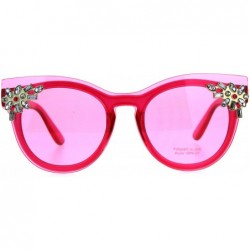 Shield Womens Rhinestone Jewel Trim Panel Shield Lens Horned Sunglasses - Fuchsia - CM18D47IXK7 $25.44