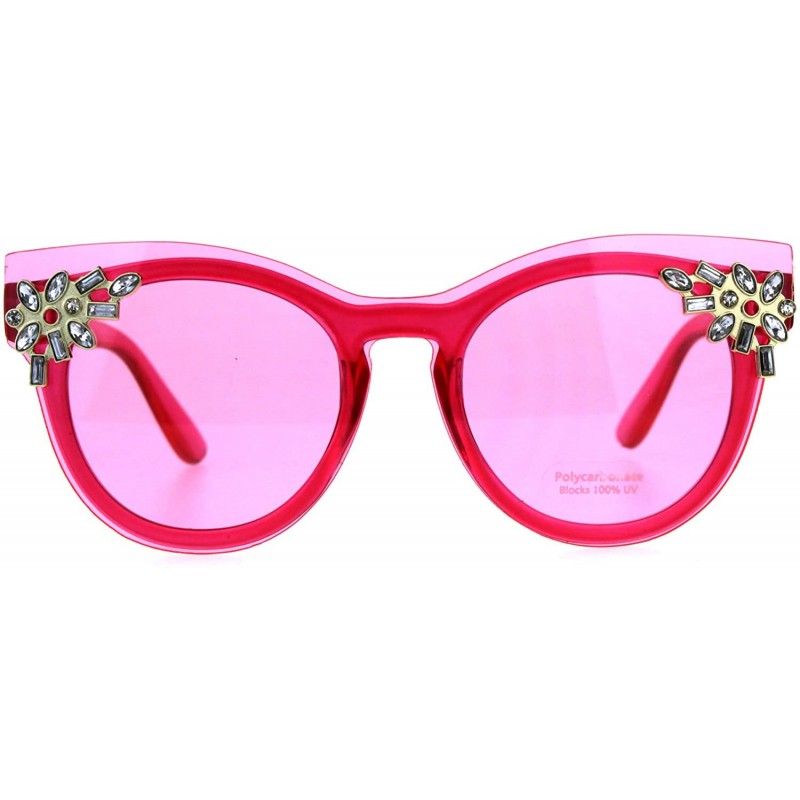Shield Womens Rhinestone Jewel Trim Panel Shield Lens Horned Sunglasses - Fuchsia - CM18D47IXK7 $9.91