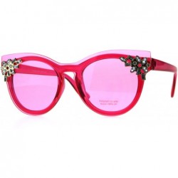 Shield Womens Rhinestone Jewel Trim Panel Shield Lens Horned Sunglasses - Fuchsia - CM18D47IXK7 $9.91