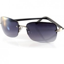 Rectangular Semi-Rimless Rounded Rectangular Tinted Sunglasses A297 - Silver Black - CT18ZTZ8GQS $25.90