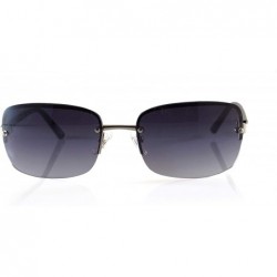 Rectangular Semi-Rimless Rounded Rectangular Tinted Sunglasses A297 - Silver Black - CT18ZTZ8GQS $13.46