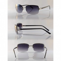 Rectangular Semi-Rimless Rounded Rectangular Tinted Sunglasses A297 - Silver Black - CT18ZTZ8GQS $13.46