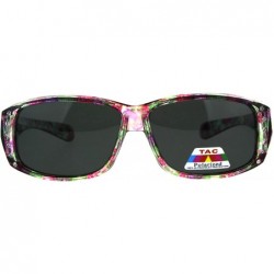 Rectangular Polarized Womens Floral Print Fit Over Rectangular 54mm Sunglasses - Purple Green Pink - C418D4IOSTE $27.27