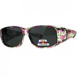 Rectangular Polarized Womens Floral Print Fit Over Rectangular 54mm Sunglasses - Purple Green Pink - C418D4IOSTE $16.15