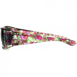 Rectangular Polarized Womens Floral Print Fit Over Rectangular 54mm Sunglasses - Purple Green Pink - C418D4IOSTE $16.15