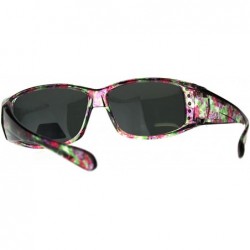 Rectangular Polarized Womens Floral Print Fit Over Rectangular 54mm Sunglasses - Purple Green Pink - C418D4IOSTE $16.15