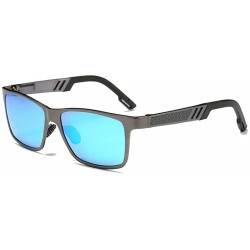 Square Polarized Sunglasses Mens Fashion Aluminum Magnesium Sun Glasses Driving Eyewear - Gun/Blue - CI185N9MNS5 $9.68