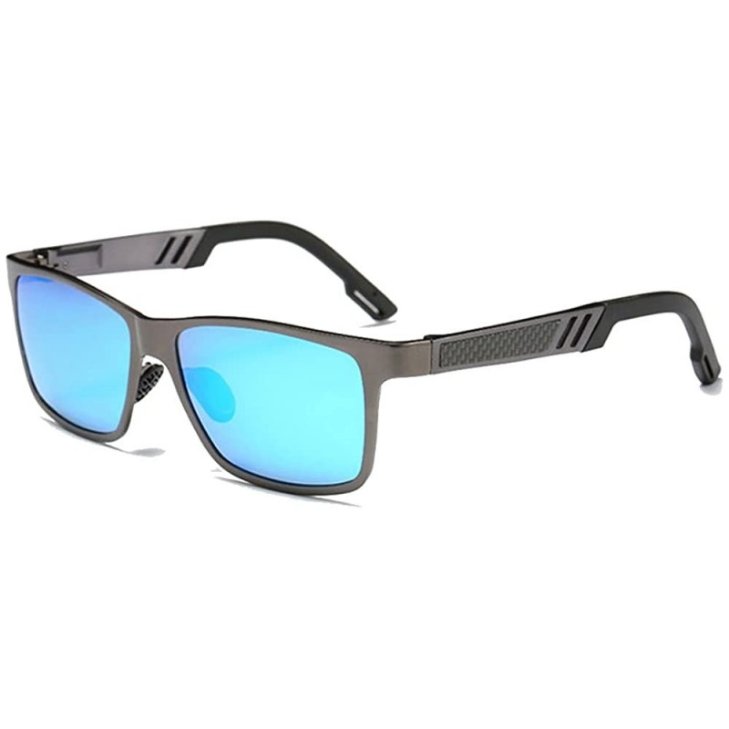 Square Polarized Sunglasses Mens Fashion Aluminum Magnesium Sun Glasses Driving Eyewear - Gun/Blue - CI185N9MNS5 $9.68