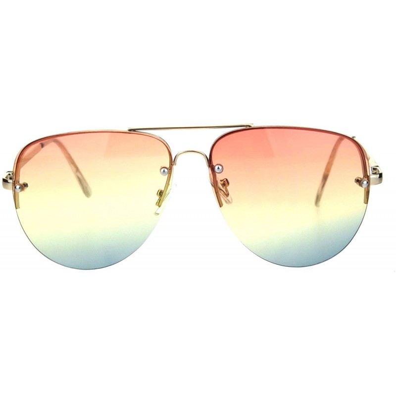 Rimless Oceanic Tie Dye Lens Rimless Officer Cop Racer Metal Rim Sunglasses - Gold Orange Blue - CT18I62IMTO $8.71